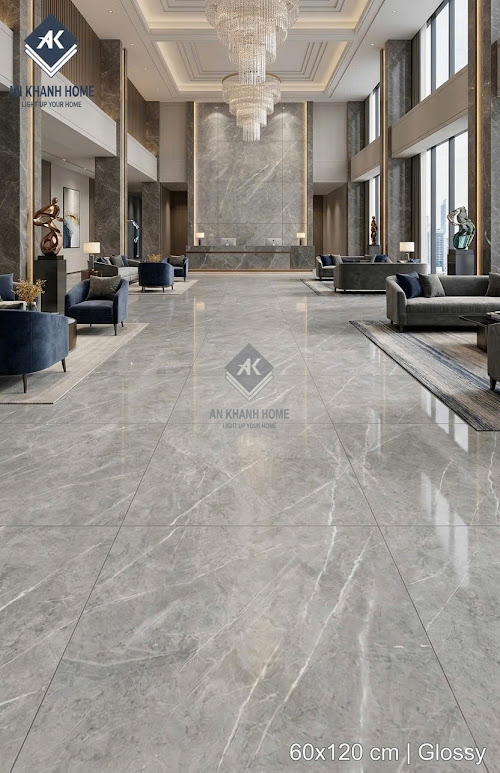 Gạch ốp lát xám vân đá ấn độ 60x120cm bề mặt men bóng kính