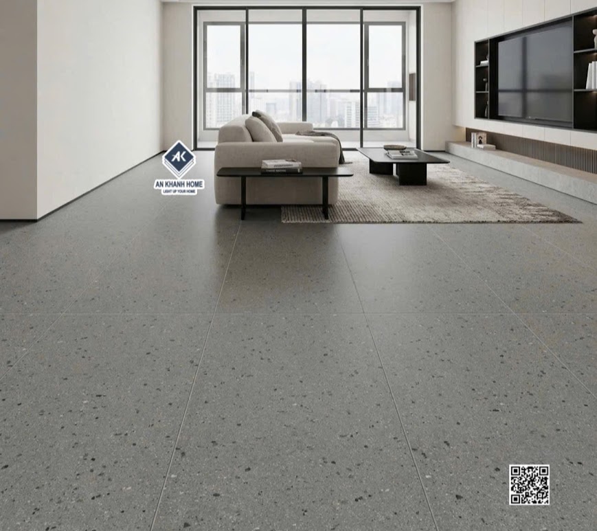 Gạch kis granite 60x120 terrazzo mờ xám lát nền phòng khách