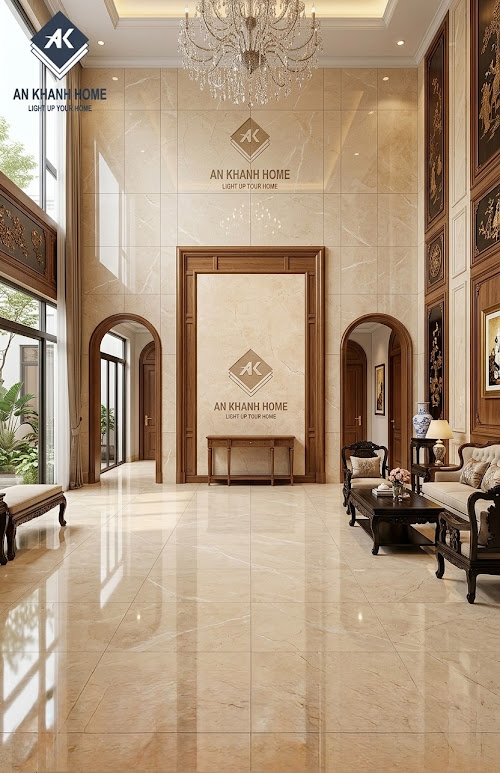 Gạch ốp lát 60x120cm màu kem bóng kính cao cấp