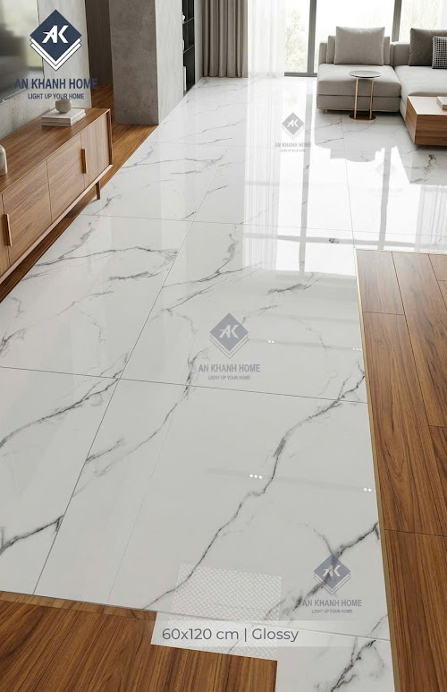 Gạch ốp lát trắng vân mây 60x120cm bóng kính cao cấp