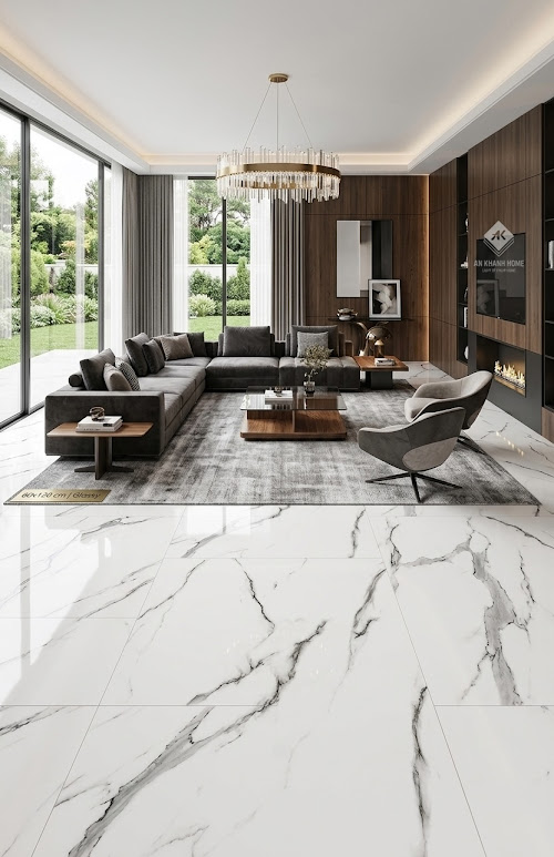 Gạch khổ lớn trắng vân xám đen 60x120cm ấn độ