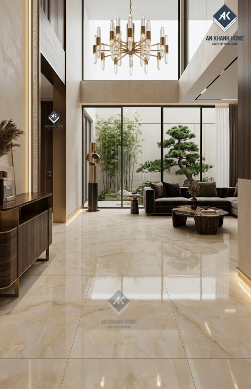 Gạch khổ lớn 60x120 vân đá vàng kem ngọc trai bóng kính