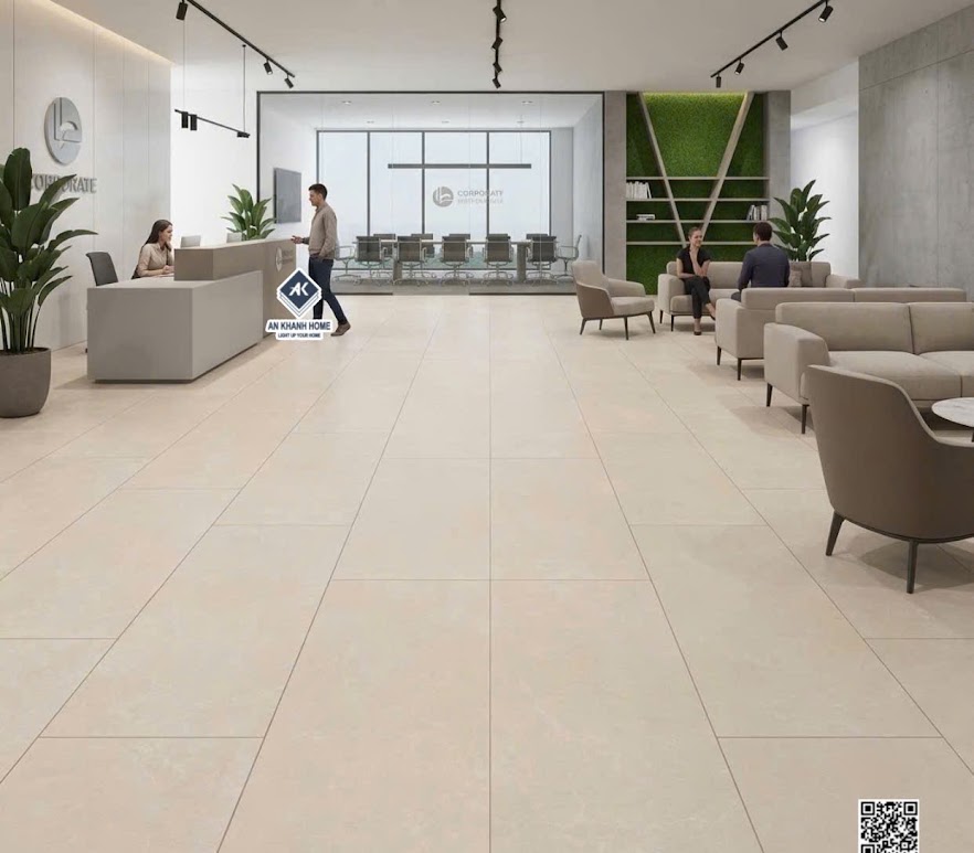 Gạch kis 60x120 đá mờ vàng kem nhạt lát nền văn phòng cơ quan