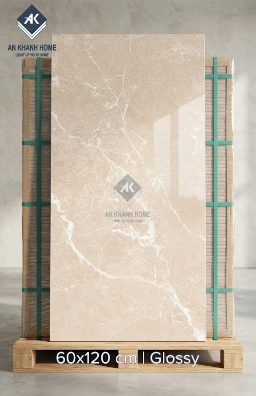 Gạch khổ lớn 60x120 bóng kính màu vàng kem vân trắng cao cấp