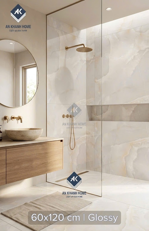 Gạch ốp lát ấn độ kem vân đá 60x120cm bóng kính cao cấp