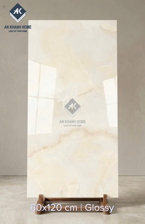 Gạch ốp lát 60x120 màu vàng kem ngọc trai bóng kính