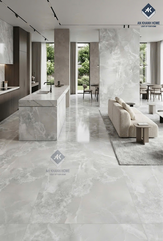 Gạch lát nền ấn độ 60x120 xám nhạt vân đá bóng kính