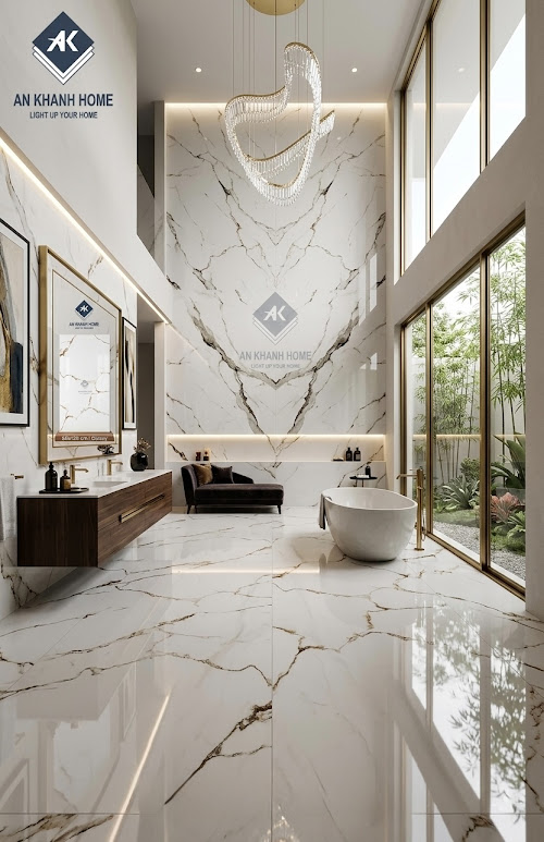 Gạch ốp lát bóng kính 60x120 trắng vân vàng ấn độ