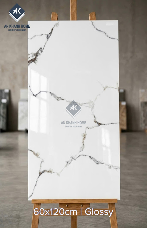 Gạch ấn độ bóng kính trắng vân xám đen 60x120cm