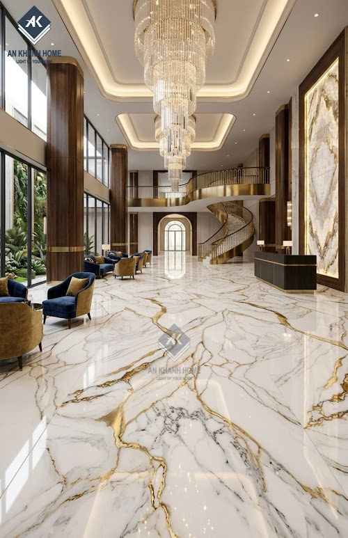 Gạch lát nền ấn độ 60x120 bề mặt trắng vân nhũ vàng siêu bóng