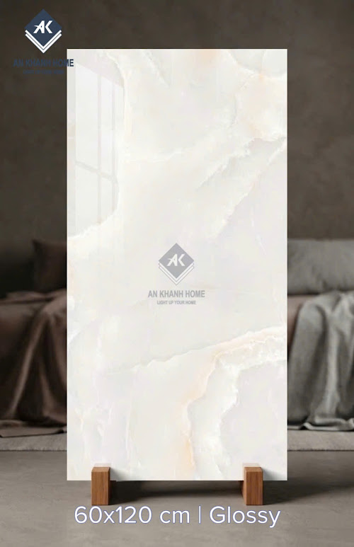 Gạch lát nền onyx kem vân đá ấn độ 60x120cm bóng kính