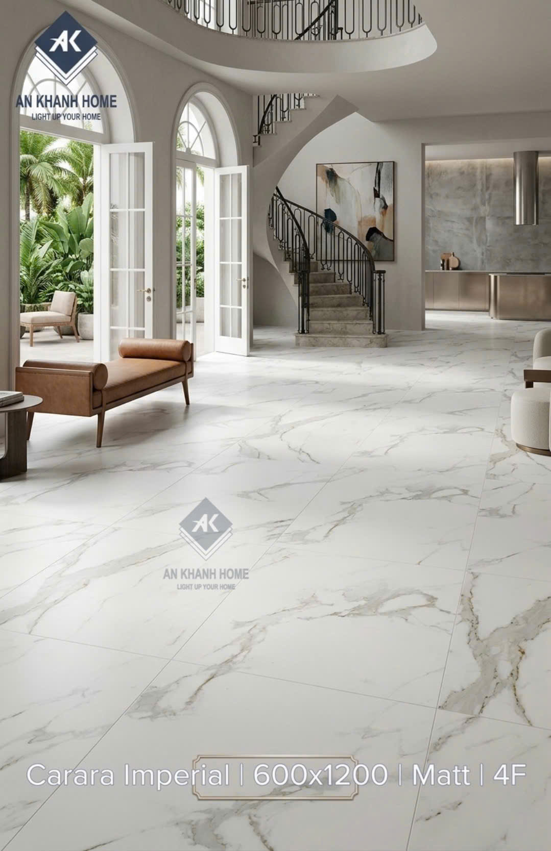 Gạch lát nền 60x120 trắng vân đá marble xám carama imperial