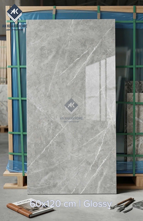 Gạch nhập khẩu ấn độ 60x120cm bề mặt xám vân trắng
