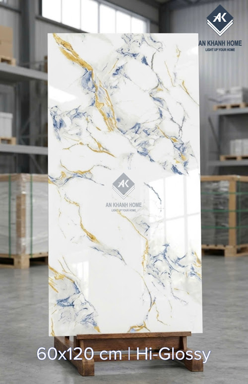Gạch ấn độ 60x120 bóng kính trắng vân vàng xanh dương cao cấp