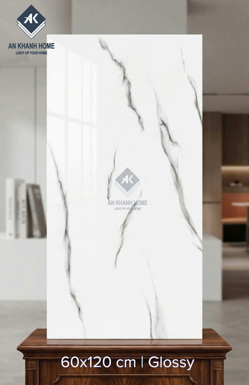 Gạch ốp lát 60x120cm trắng vân khói xám đen bóng kính