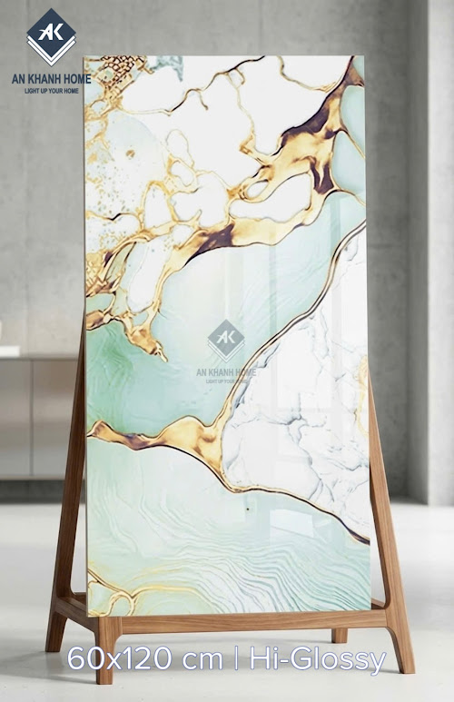 Gạch khổ lớn ấn độ 60x120cm vân xanh vàng đẹp bóng kính