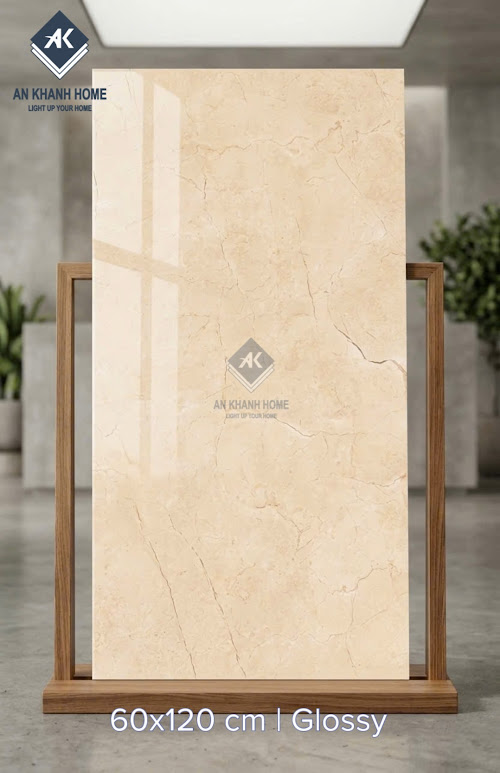 Gạch khổ lớn màu kem bóng kính 60x120cm ấn độ cao cấp