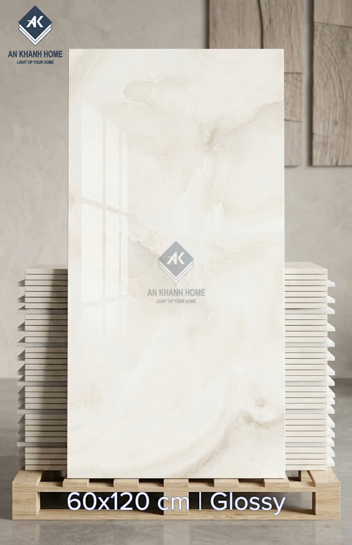 Gạch ốp lát vân đá onyx màu kem bóng kính 60x120cm