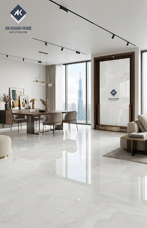 Gạch khổ lớn kem vân mây nhạt 60x120 ấn độ