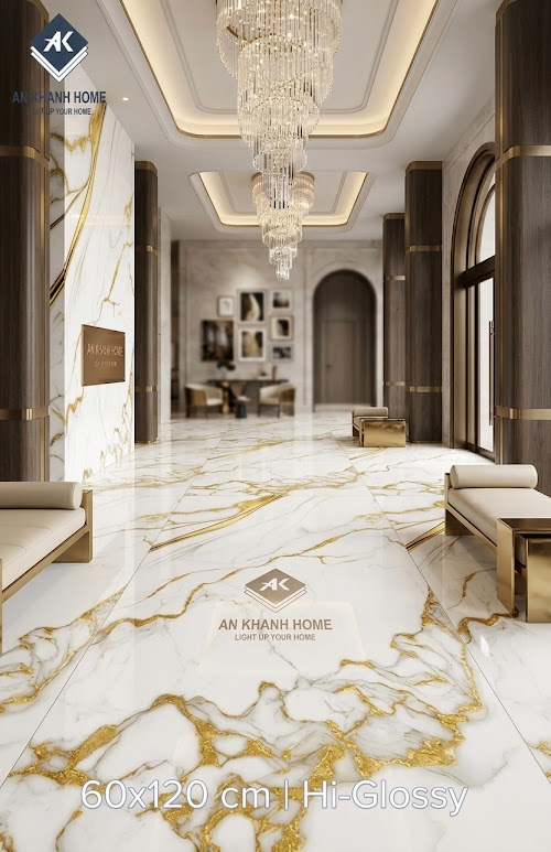 Gạch lát nền 60x120 vân đá nhũ vàng đẹp siêu bóng