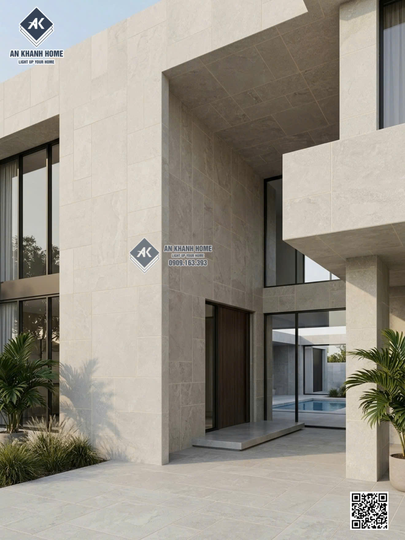 Gạch giả đá ghép 60x120 xám trắng vân đá travertine