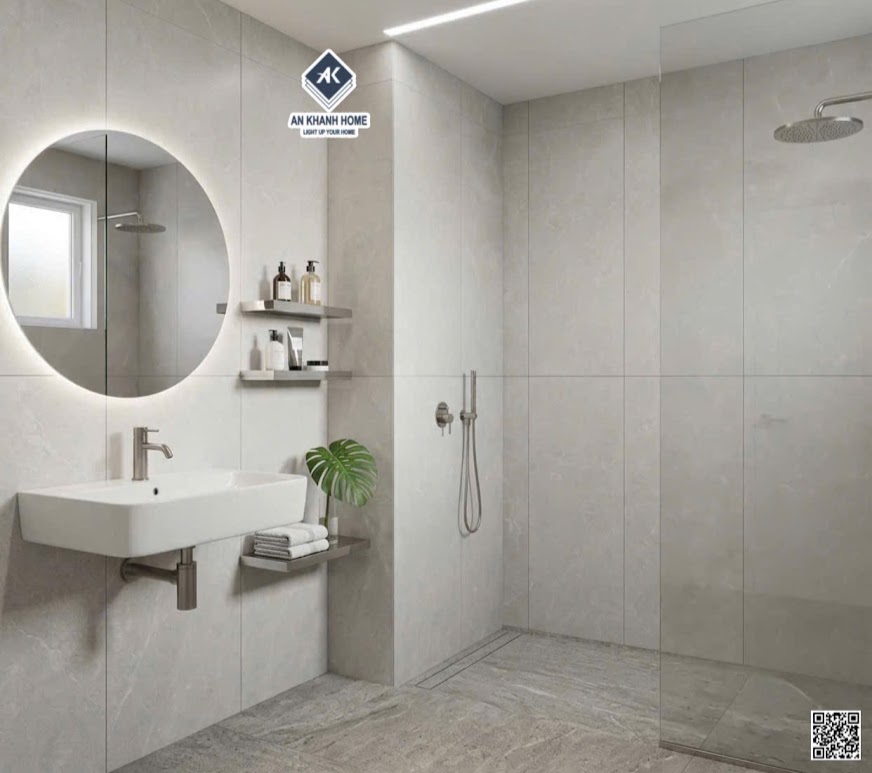 Gạch kis 60x120 đá mờ màu xám nhạt ốp tường phòng tắm
