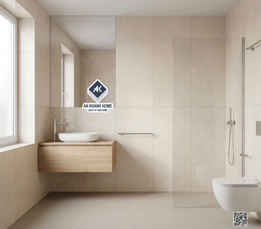 Gạch đá mờ kis 60x120 màu vàng kem ốp tường phòng tắm