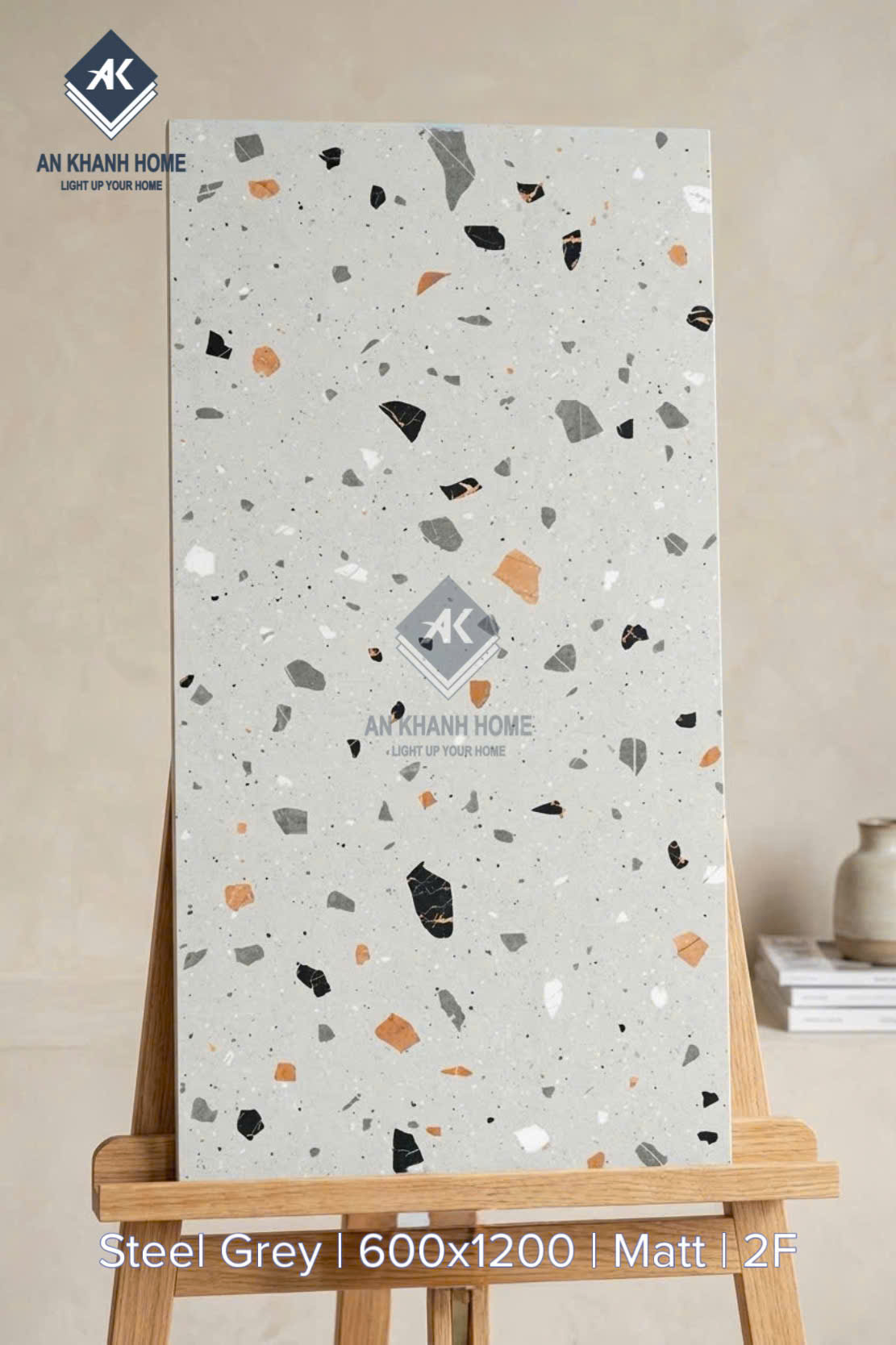 Gạch ốp lát 60x120cm ấn độ steel grey giả đá terrazzo
