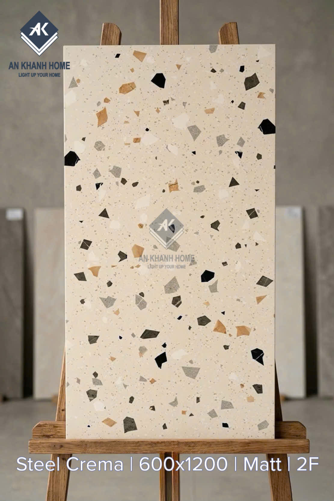 Gạch 60x120 steel crema kem mờ vân đá terrazzo 