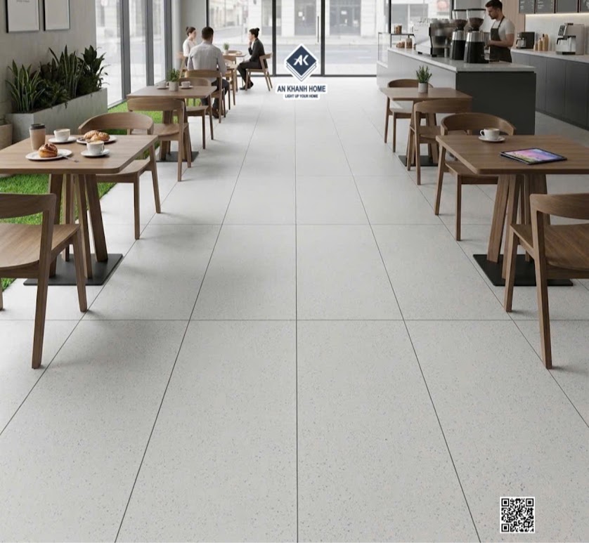 Gạch granite 60x120 terrazzo kis lát nền quán cafe