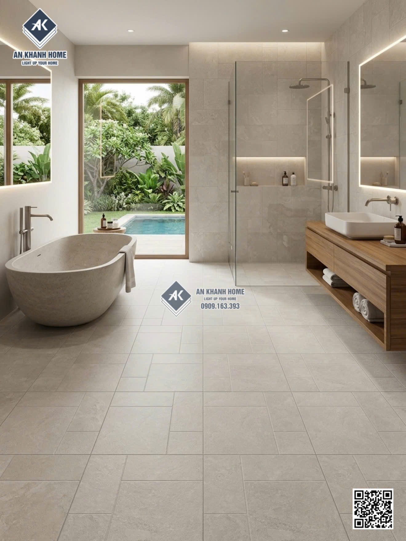 Gạch travertine 60x120 giả đá ghép ốp lát phòng tắm
