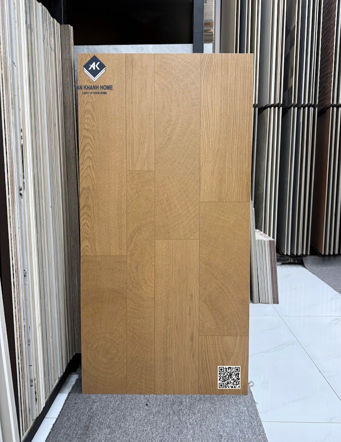 Gạch nhạp khẩu 60x120 vân giả gỗ ghép màu nâu nhạt