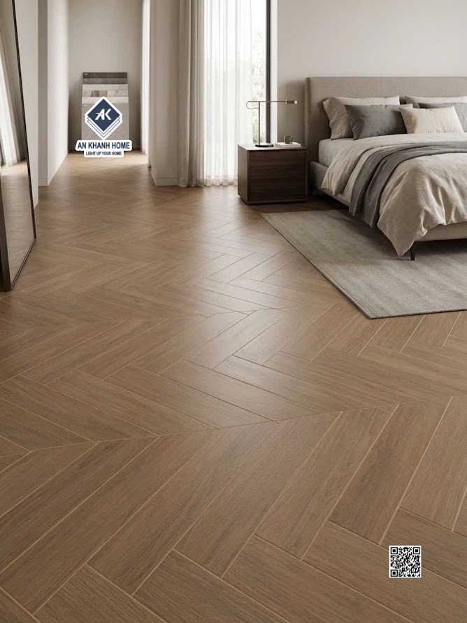 Gạch xương cá giả gỗ lát nền phòng ngủ 60x120cm