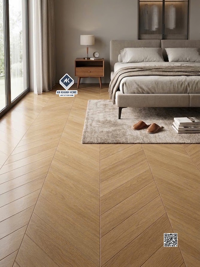 Gạch giả gỗ sồi vân xương cá 60x120 lát phòng ngủ