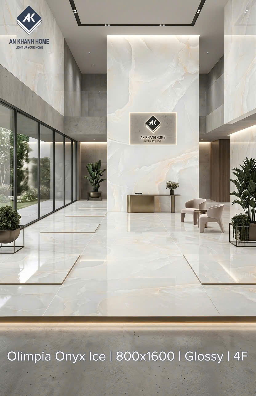 Gạch khổ lớn 80x160 màu kem bóng kiếng vân đá