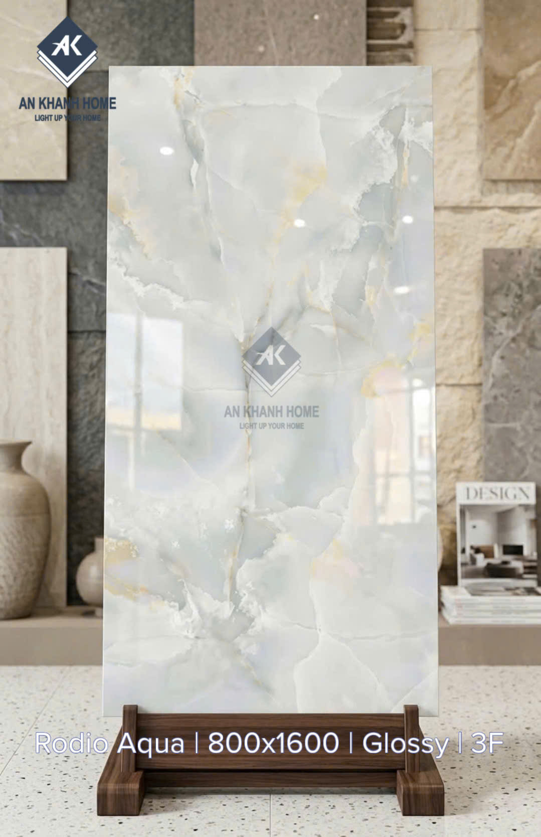 Gạch lát nền ấn độ 80x160cm bóng kiếng xanh vân đá onyx