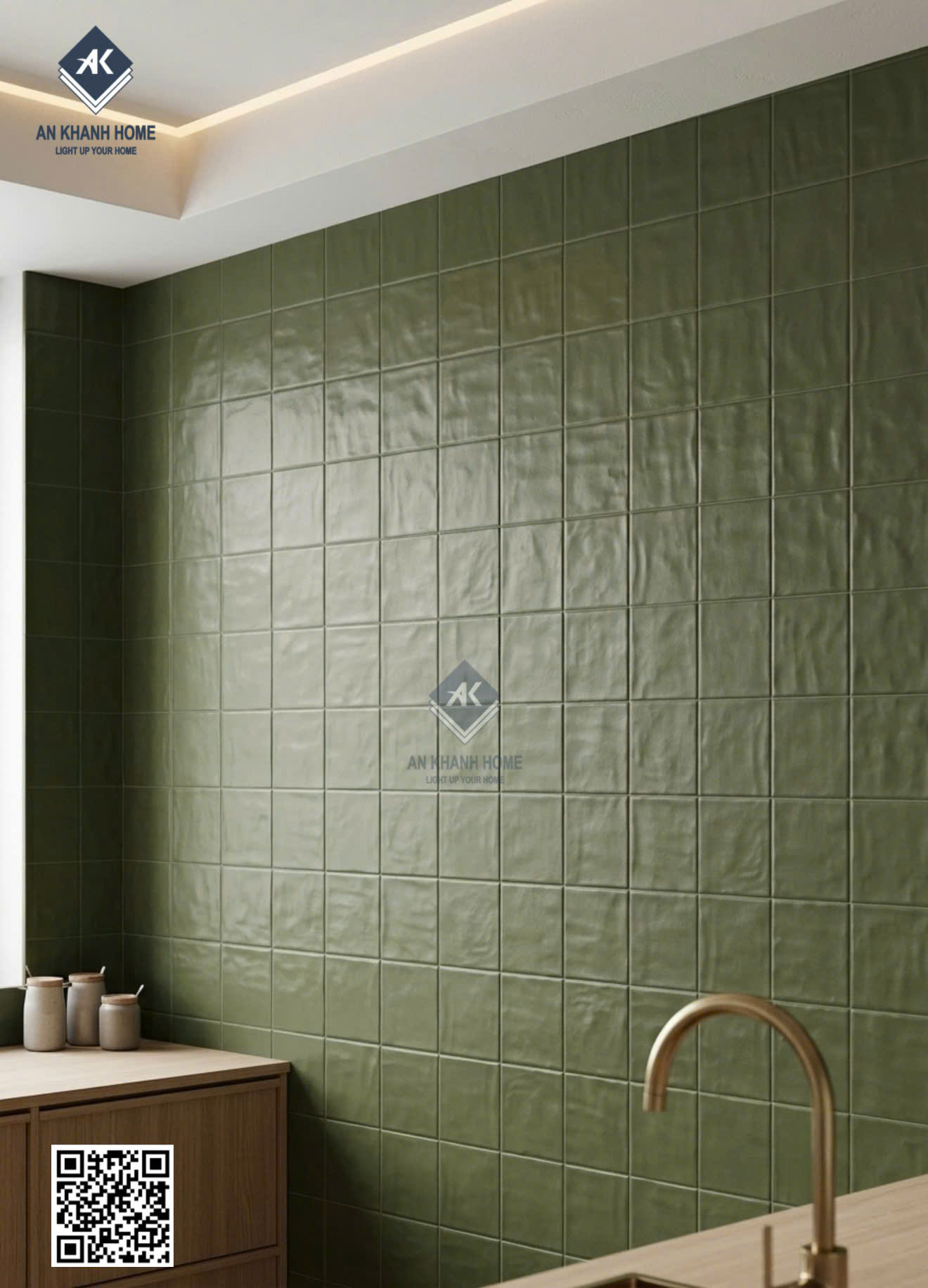 Gạch ốp trang trí giả thẻ 40x80cm màu xanh rêu