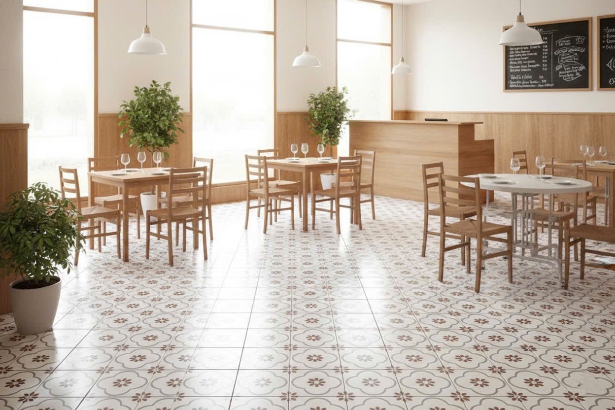 Gạch bông 30x30 hoạ tiết hoa mai nâu đỏ