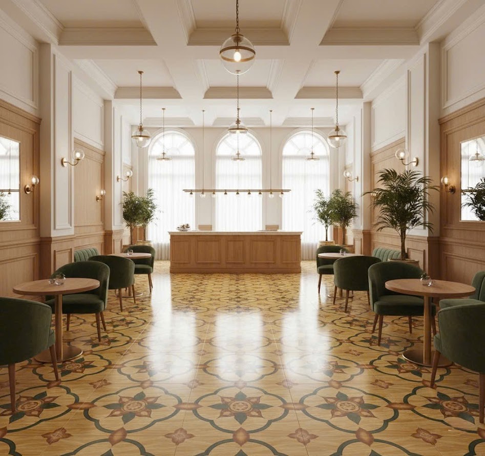 Gạch bông 30x30 hoạ tiết màu gỗ hoa văn xanh nâu