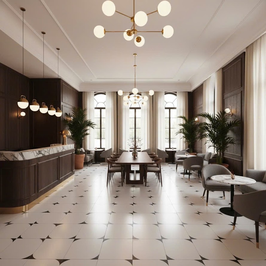 Gạch bông nhập khẩu 30x30 trắng nhấn góc màu đen