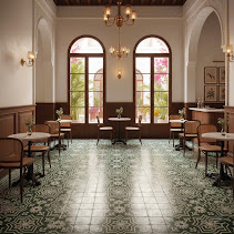 Gạch bông 30x30 nền xanh rêu hoạ tiết trắng