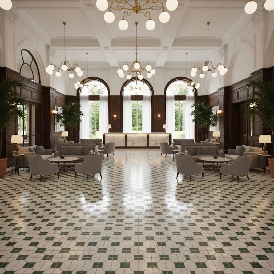 Gạch bông 30x30 hoạ tiết xanh trắng hình học