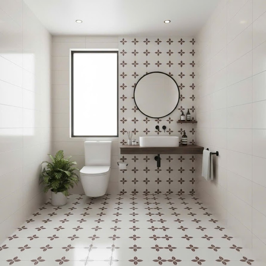 Gạch bông 30x30 hoạ tiết hoa nâu 4 cánh cổ điển