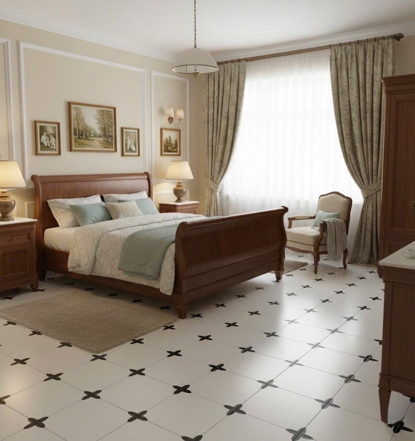 Gạch bông 30x30 hoạ tiết đen góc nền trắng