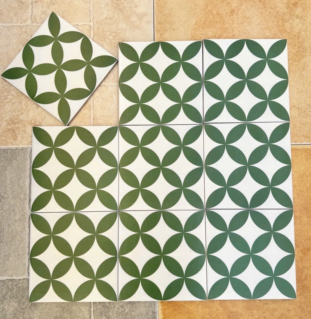 Gạch bông hoạ tiết đồng tiền màu xanh 20x20cm