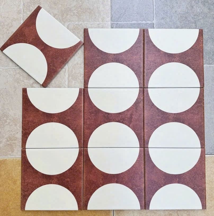 Gạch bông 20x20cm hoạ tiết hình tròn màu nâu đỏ