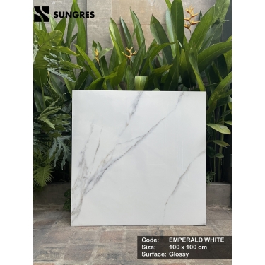 Gạch Ấn Độ 100x100 Màu Trắng Vân Đá Marble Emperald White Bề Mặt Bóng