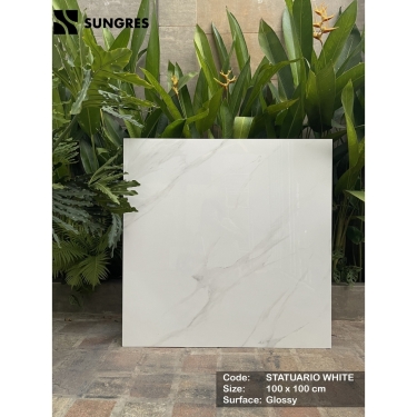 Gạch Ấn Độ 100x100 Màu Trắng Vân Đá Marble Statuario White Bề Mặt Bóng