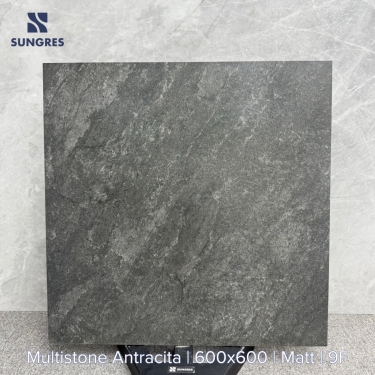 Gạch Ấn Độ 60x60 Xám Đậm Vân Đá Mutistone Antracita Bề Mặt Mờ