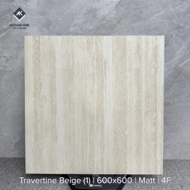 Gạch 60x60 vân travertine màu kem nhạt mờ 